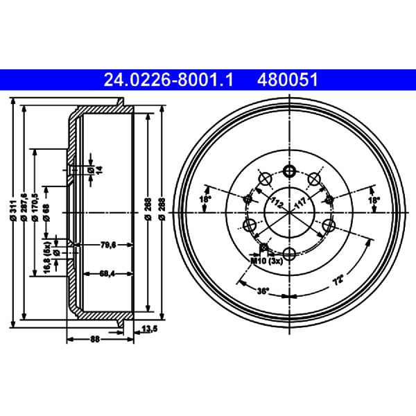 1992-1995 Volkswagen EuroVan Brake Drum - Rear (ATE Coated)