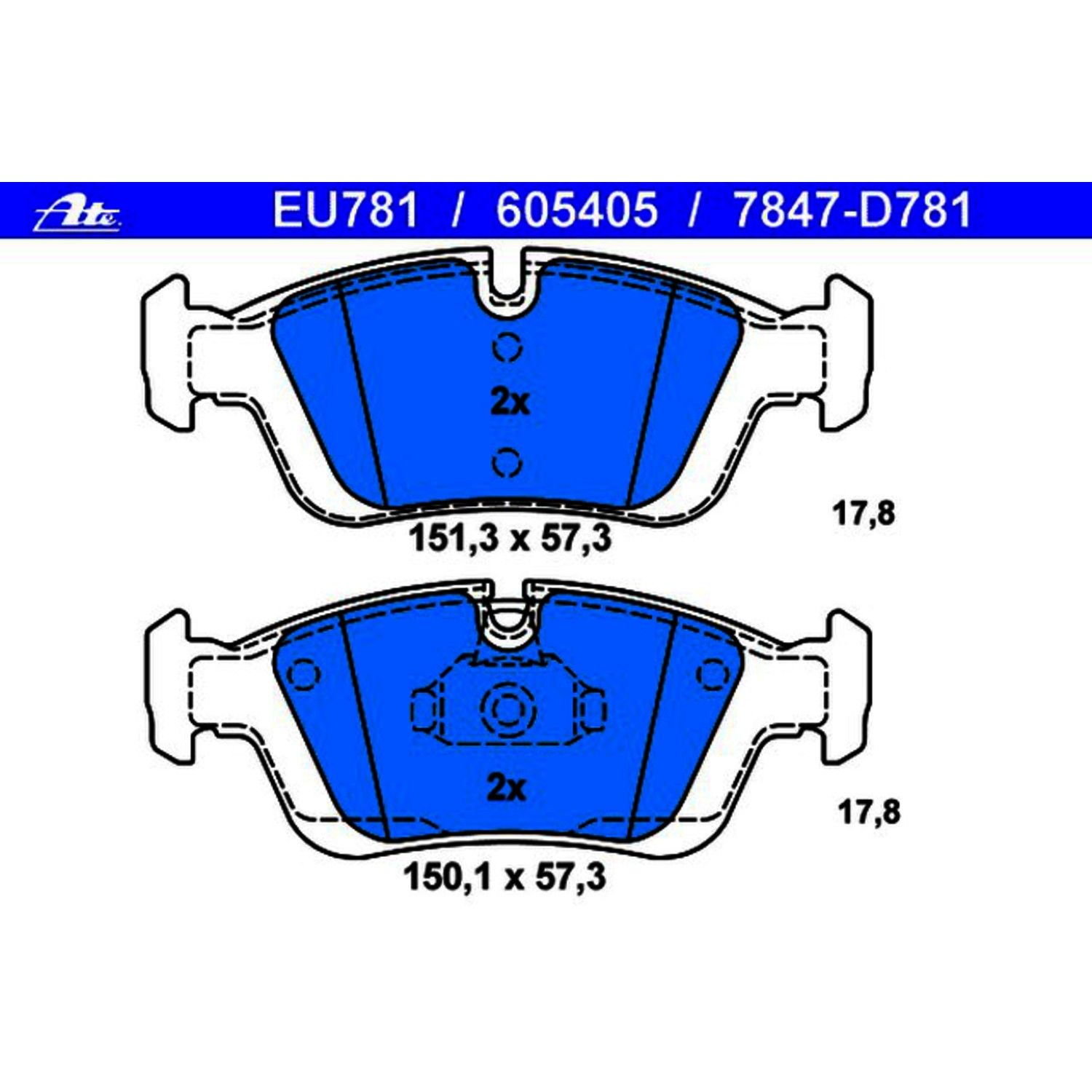 2003-2008 BMW 318i Disc Brake Pad Set ATE Coated