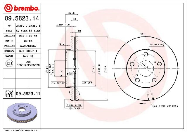 1992-1999 Toyota Camry Disc Brake Rotor - Front (Brembo)