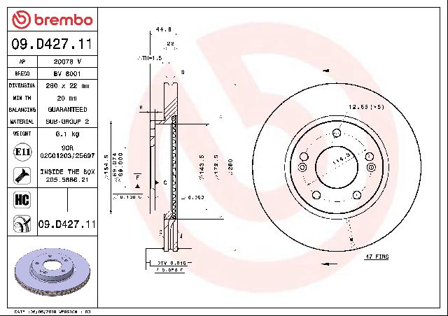 2017-2022 Hyundai Ioniq Disc Brake Rotor - Front (Brembo)