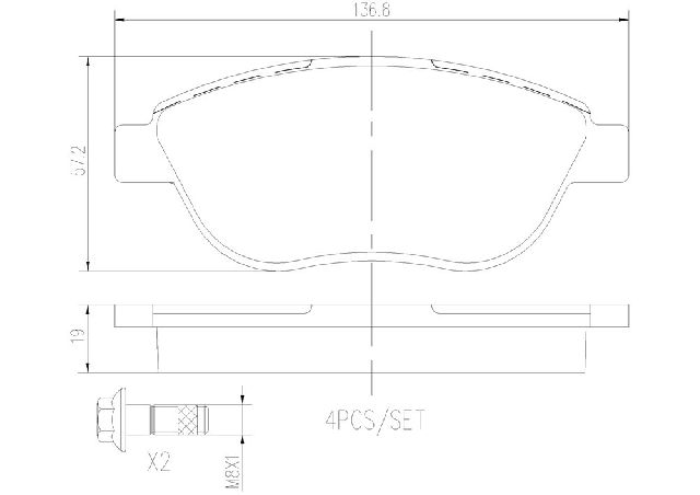 2012-2017 Fiat 500 Disc Brake Pad Set - Front (Brembo)