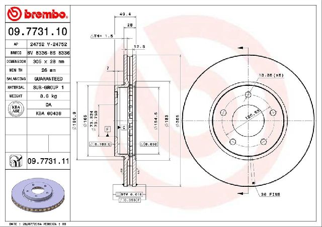 1997-2002 Jaguar XK8 Disc Brake Rotor - Front (Brembo)