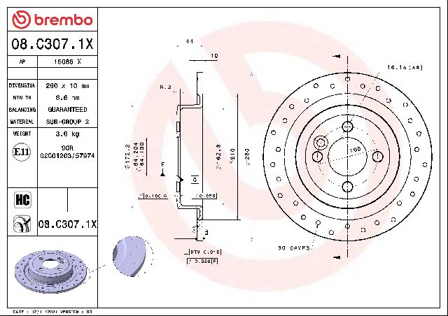 2007-2017 Mini Cooper Disc Brake Rotor - Rear (Brembo)