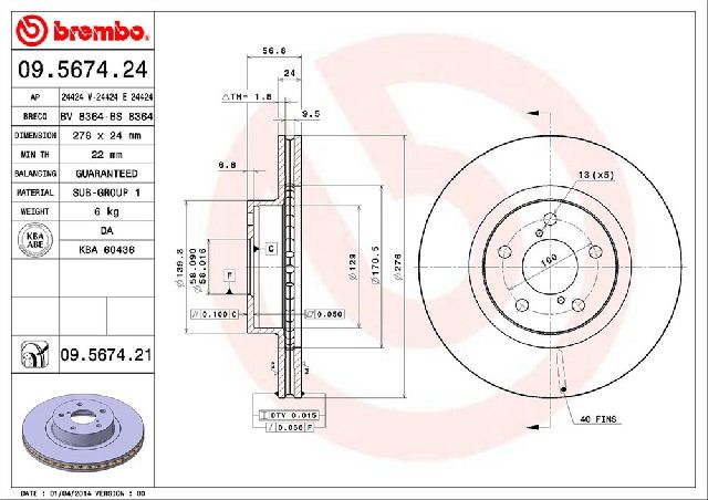 1998-2002 Subaru Forester Disc Brake Rotor - Front (Brembo)