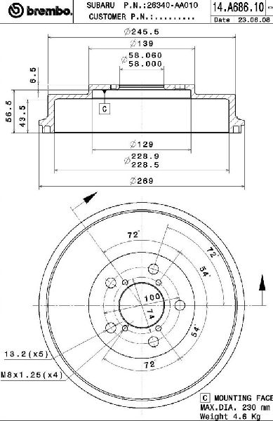 1995-1999 Subaru Legacy Brake Drum - Rear (Brembo)