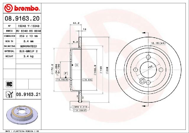 2006-2015 Mini Cooper Disc Brake Rotor - Rear (Brembo)