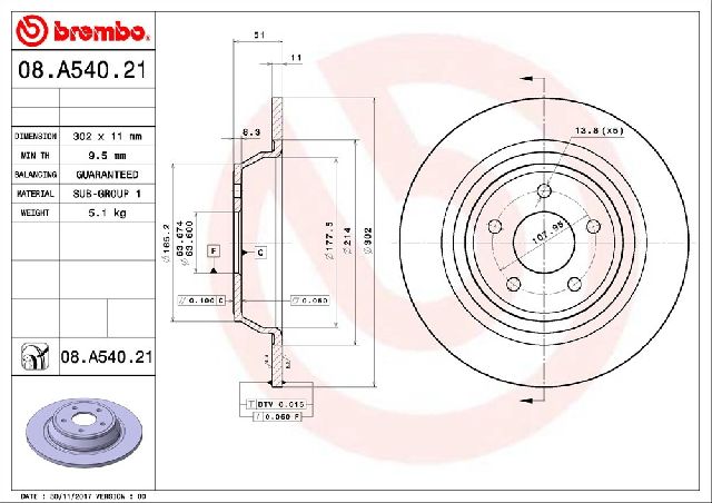 2013-2016 Lincoln MKZ Disc Brake Rotor - Rear (Brembo)