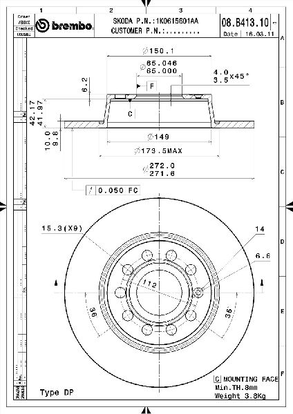 2009-2024 Audi A3 Disc Brake Rotor - Rear (Brembo)