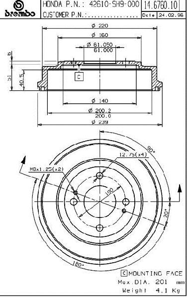 1988-1991 Honda Civic Brake Drum - Rear (Brembo)
