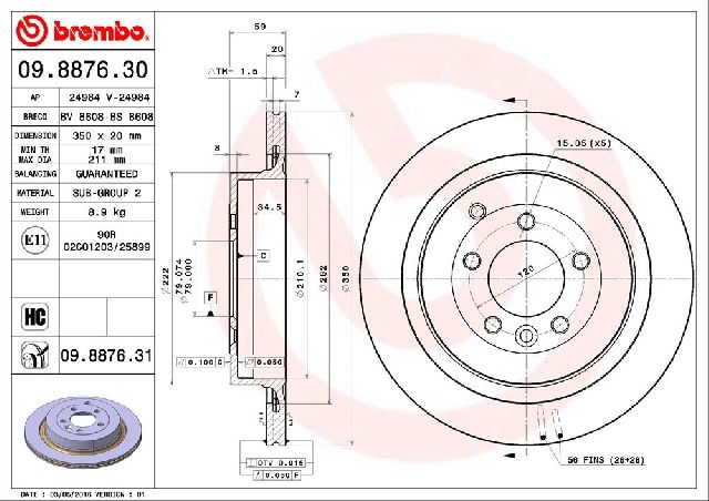 2010-2016 Land Rover LR4 Disc Brake Rotor - Rear (Brembo)