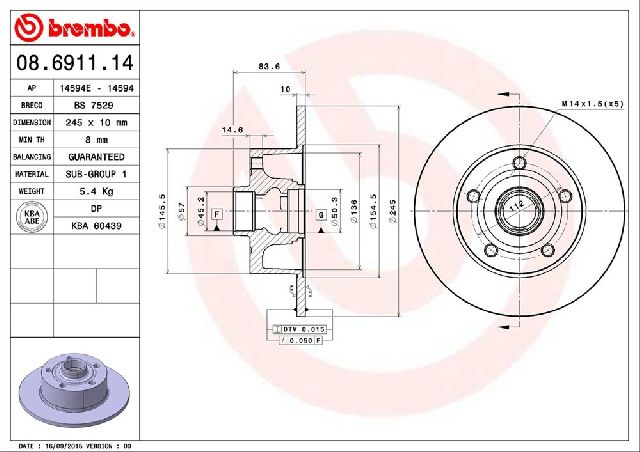 1996-2000 Audi A4 Disc Brake Rotor - Rear (Brembo)