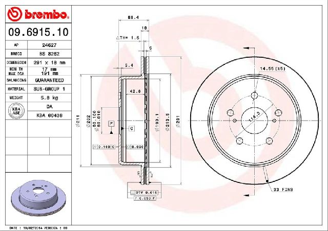 1991-1997 Toyota Previa Disc Brake Rotor - Rear (Brembo)