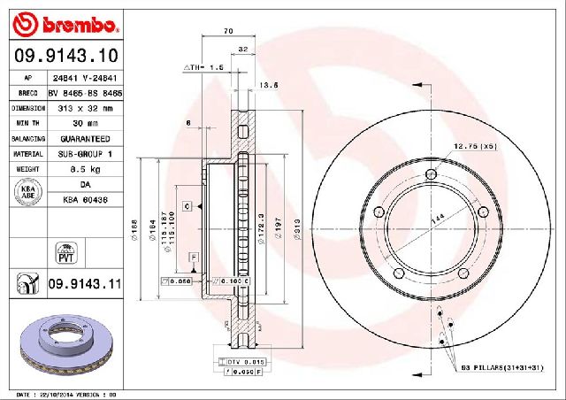 1998-2007 Toyota Land Cruiser Disc Brake Rotor - Front (Brembo)