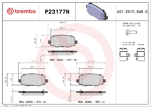 2016-2020 Fiat 500X Disc Brake Pad Set - Rear (Brembo)