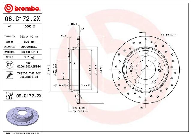 2012-2017 Hyundai Veloster Disc Brake Rotor - Rear (Brembo)
