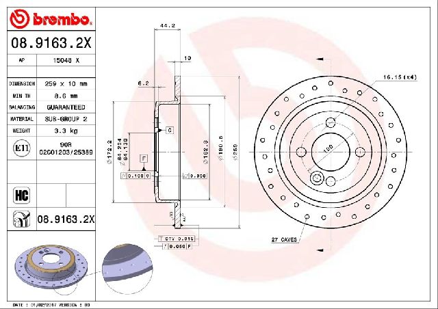 2006-2015 Mini Cooper Disc Brake Rotor - Rear (Brembo)