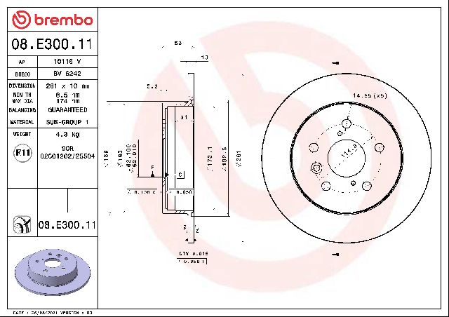 2018-2024 Toyota Camry Disc Brake Rotor - Rear (Brembo)