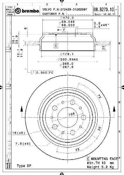 1999-2000 Volvo V70 Disc Brake Rotor - Rear (Brembo)