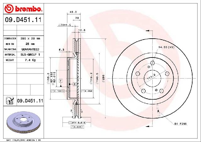 2016-2018 Lexus ES350 Disc Brake Rotor - Front (Brembo)