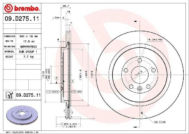 2013-2019 Ford Flex Disc Brake Rotor - Rear (Brembo)