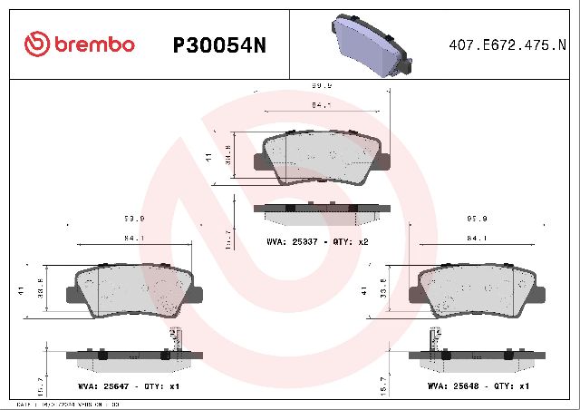 2009-2017 Hyundai Azera Disc Brake Pad Set - Rear (Brembo)