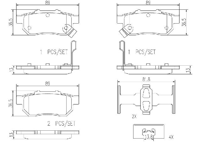 1992-2000 Honda Civic Disc Brake Pad Set - Rear (Brembo)