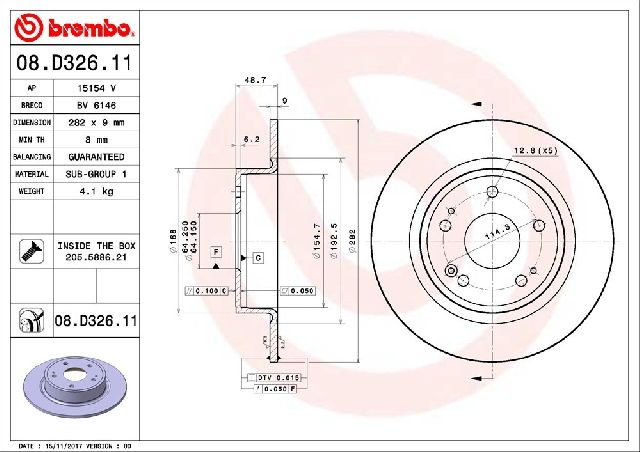 2016-2022 Honda HR-V Disc Brake Rotor - Rear (Brembo)