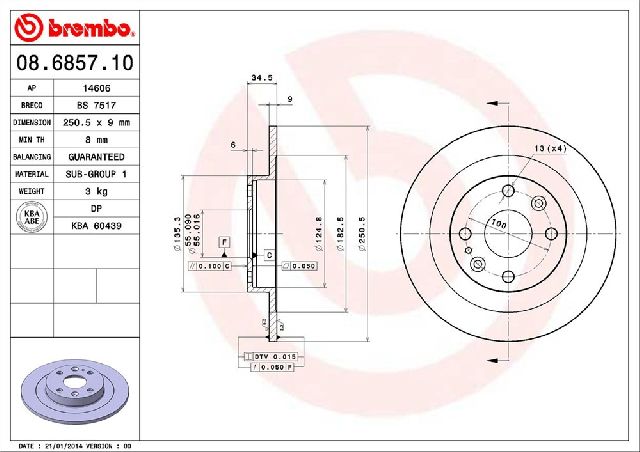 1990-1998 Mazda Protege Disc Brake Rotor - Rear (Brembo)