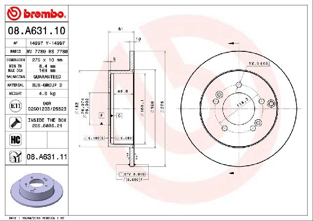 2007-2012 Kia Rondo Disc Brake Rotor - Rear (Brembo)