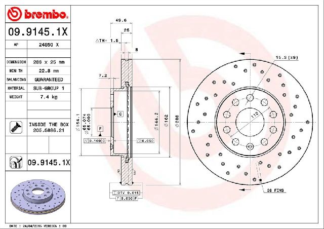 2009-2024 Audi A3 Disc Brake Rotor - Front (Brembo)