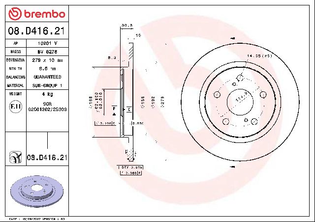 2016 Scion iM Disc Brake Rotor - Rear (Brembo)