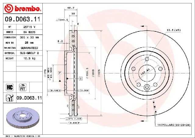 2017-2020 Jaguar XE Disc Brake Rotor - Front (Brembo)