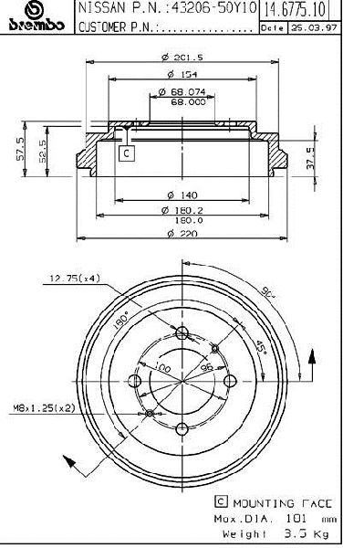 1991-1993 Nissan NX Brake Drum - Rear (Brembo)