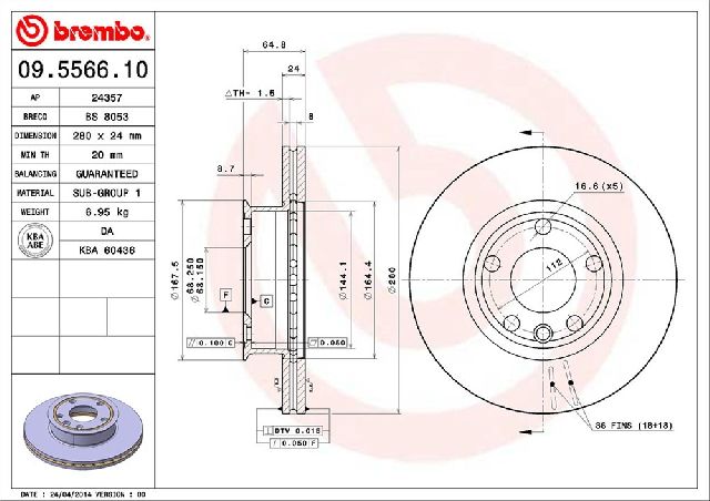 1993-1995 Volkswagen EuroVan Disc Brake Rotor - Front (Brembo)