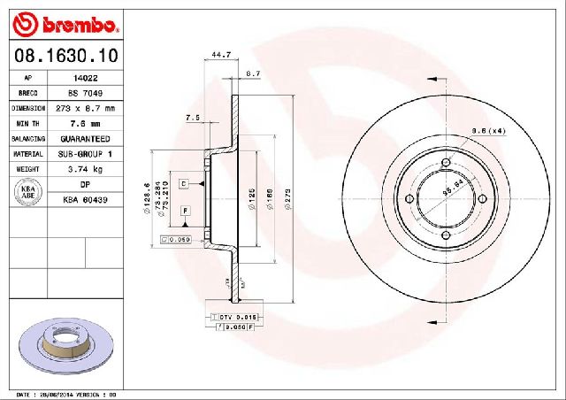 1963-1981 MG MGB Disc Brake Rotor - Front (Brembo)