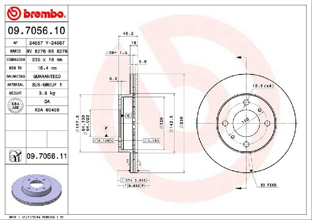 1993-1994 Dodge Colt Disc Brake Rotor - Front (Brembo)