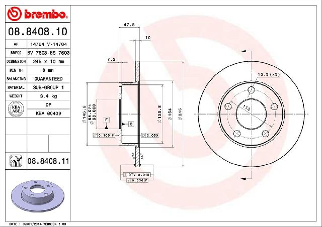 1996-2002 Audi A4 Quattro Disc Brake Rotor - Rear (Brembo)