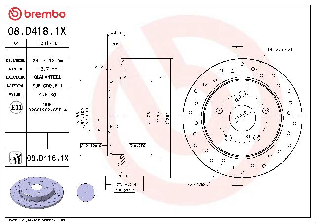 2023-2024 Toyota Prius Disc Brake Rotor - Rear (Brembo)