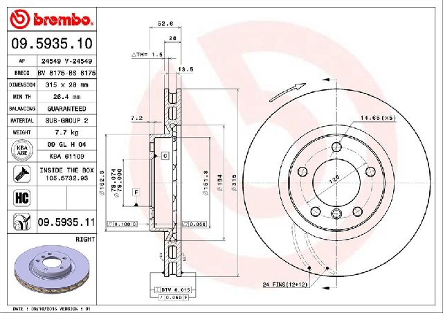 1998-2002 BMW Z3 Disc Brake Rotor - Front Right (Brembo)