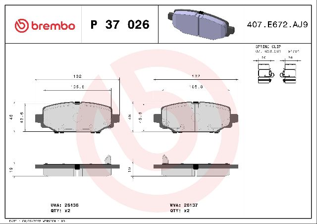 2018-2024 Jeep Wrangler Disc Brake Pad Set - Rear (Brembo)