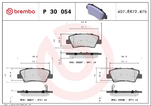 2009-2017 Hyundai Azera Disc Brake Pad Set - Rear (Brembo)