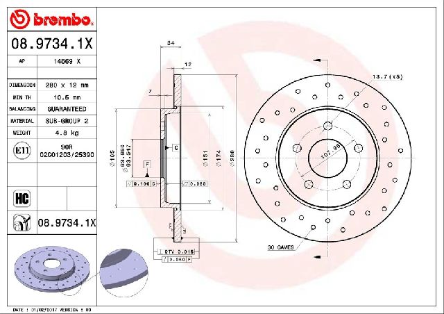 2002-2008 Jaguar X-Type Disc Brake Rotor - Rear (Brembo)