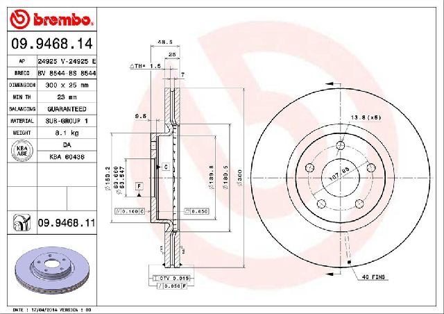 2004-2011 Volvo S40 Disc Brake Rotor - Front (Brembo)