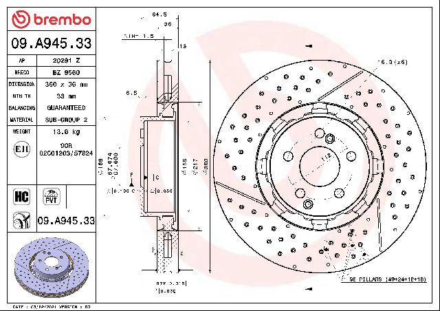 2012-2014 Mercedes-Benz CLS63 AMG Disc Brake Rotor - Front (Brembo)