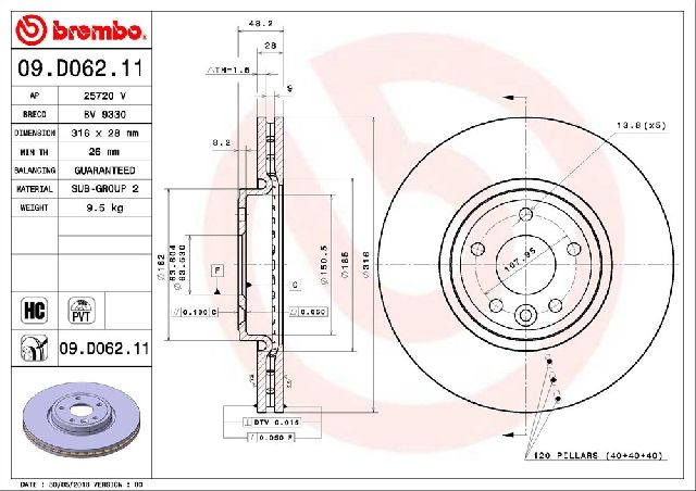 2017-2019 Jaguar XE Disc Brake Rotor - Front (Brembo)