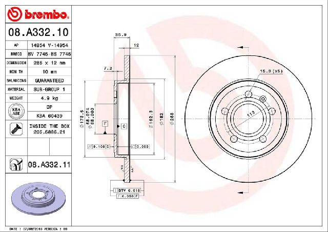 2005-2009 Audi A4 Disc Brake Rotor - Rear (Brembo)