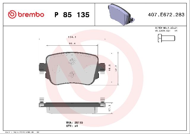 2015-2021 Volkswagen GTI Disc Brake Pad Set - Rear (Brembo)