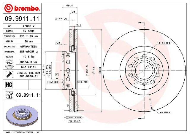 2000-2003 Audi A8 Quattro Disc Brake Rotor - Front (Brembo)