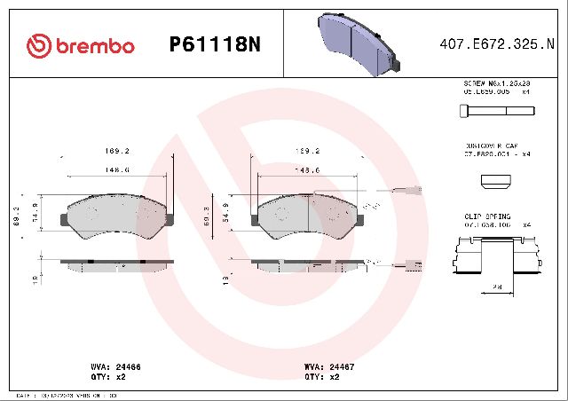 2015-2021 Ram ProMaster 1500 Disc Brake Pad Set - Front (Brembo)