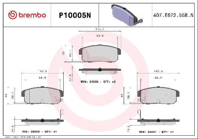 2001-2006 Nissan Sentra Disc Brake Pad Set - Rear (Brembo)
